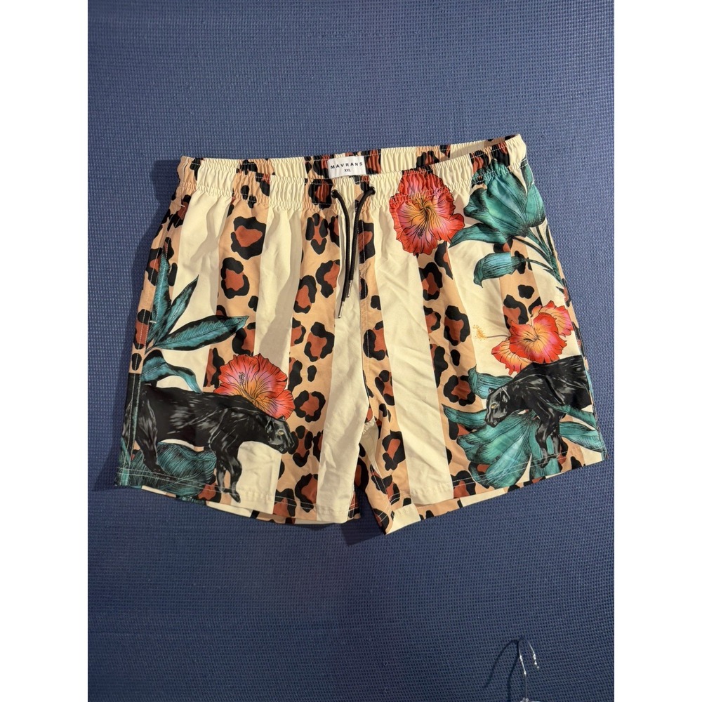 Mavrans Shorts XXL Adult Beige Floral Leo Pantera Swim Trunks Tropical Beach
